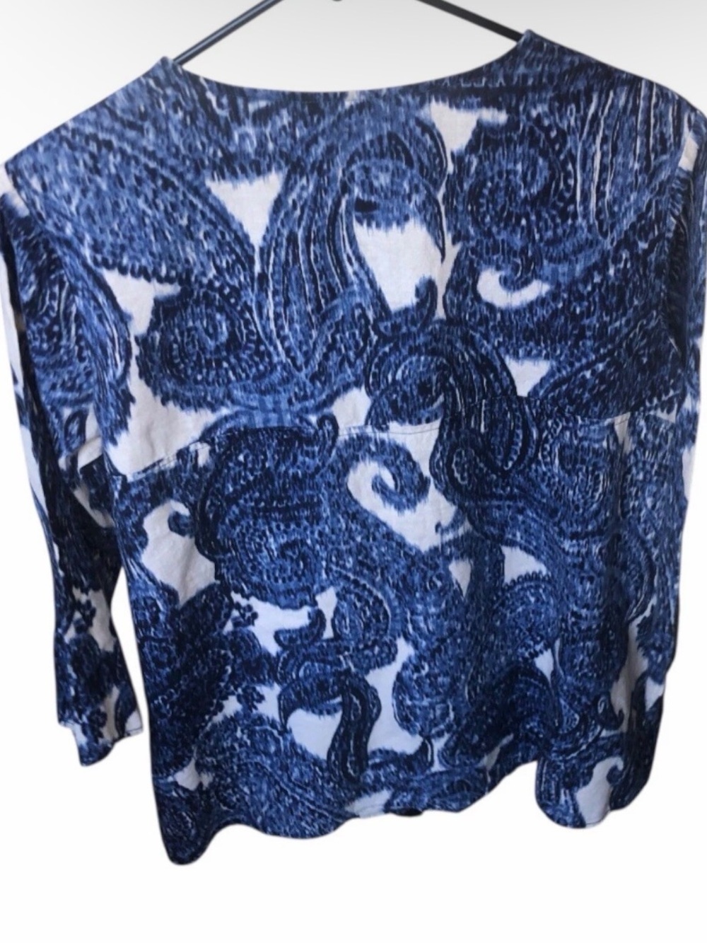 Jones New York Navy and White Printed Button-Front Top - Picture 3 of 5
